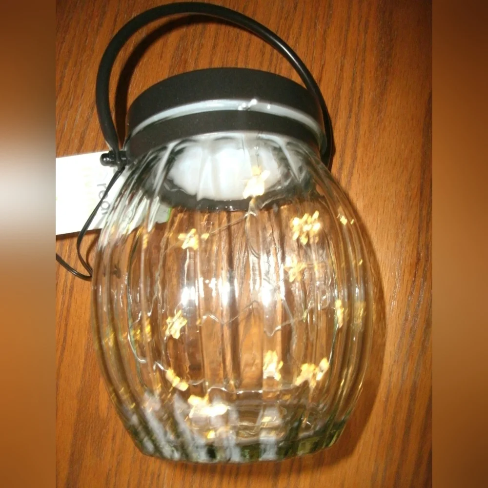 NEW Carved Glass LED Lanterns w/ Star Lights, battery powered, black metal top